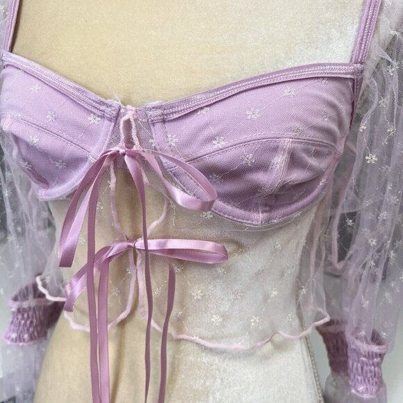 Sugar Thrillz Miss U More Pink Sheer Crop Top Size Xs Extra Small Babydoll - Picture 7 of 8